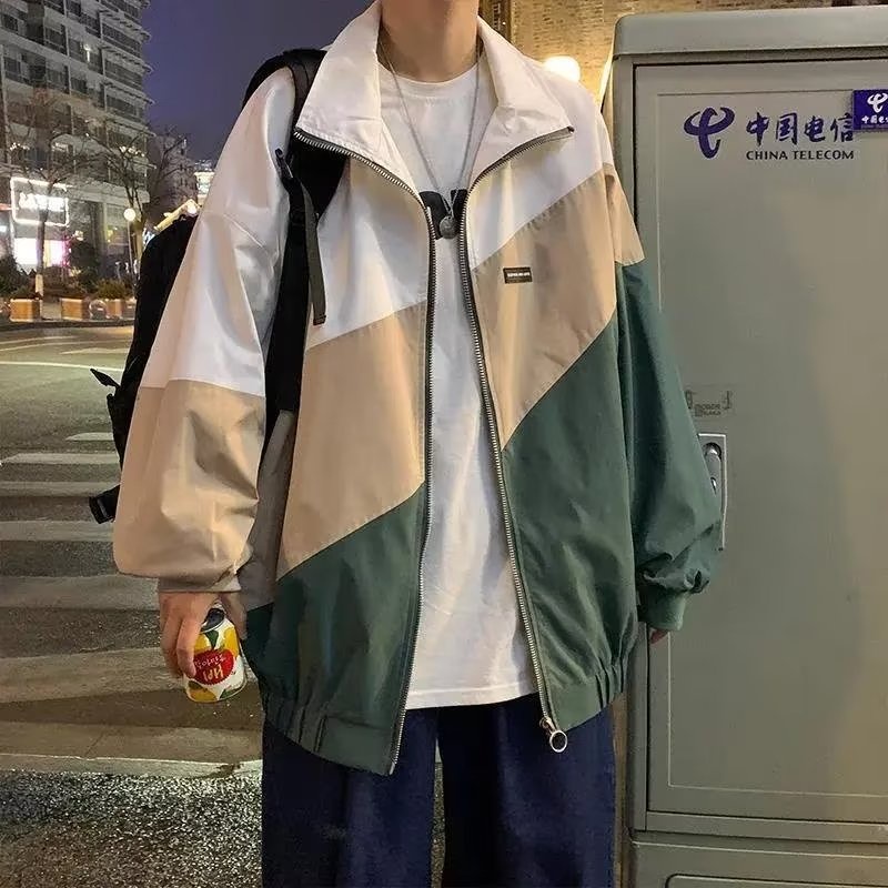 Áo Khoác Kaki / Xanh Dương Phối Màu Sắc Tương Phản Phong Cách Hàn Quốc Dễ Phối Đồ Size M-2XL
