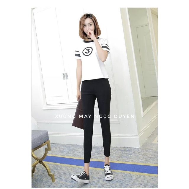 Quần legging nữ dài nâng mông cạp cao vải Umi đen co giãn gen bụng - Quần tregging nữ có túi mặc đi học gym làm công sở