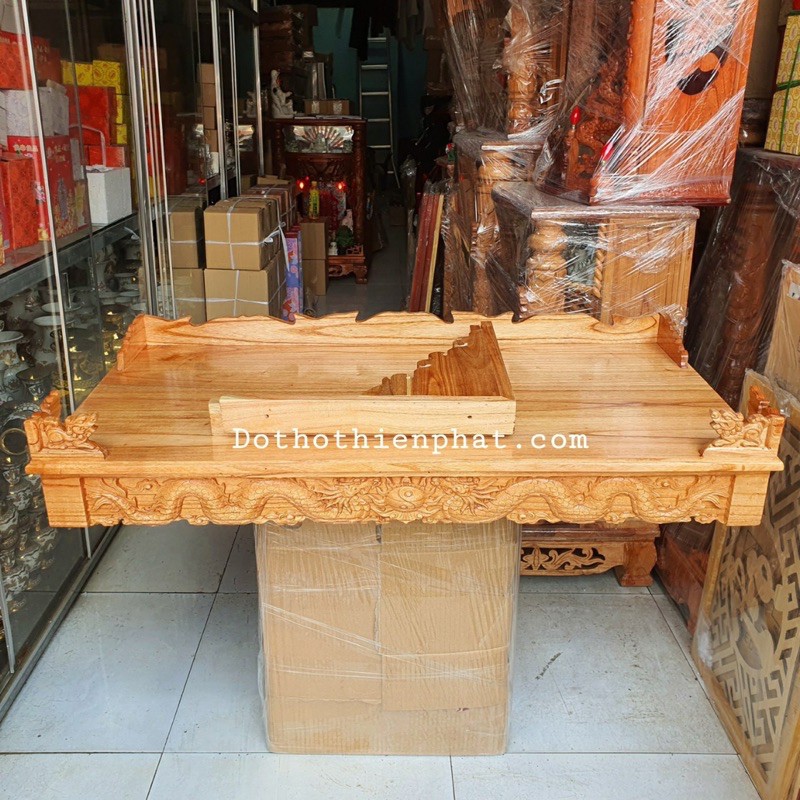Bàn thờ treo tường gỗ xoan ngang 127 cm trạm rồng gồm 1 bộ chân đế