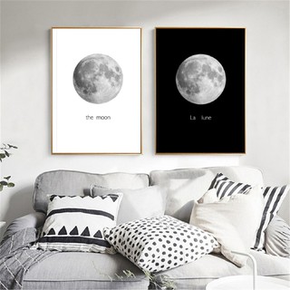 Tranh vải canvas treo tường hình mặt trăng màu trắng đen nghệ thuật dùng để trang trí nội thất