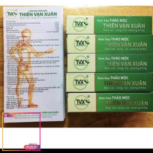 Kem xoa bóp thảo mộc thiên vạn Xuân ;đau nhức xương khớp ;đau cột sống cổ,lưng do thoái hoá gai cột sống ;đau cơ bắp