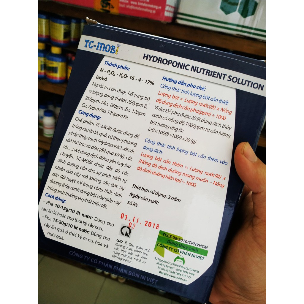 Dinh dưỡng Thủy canh TC-MOBI 500g (~pha 500 lít) ( Bột Thủy Canh Hydroponic fertilizer )
