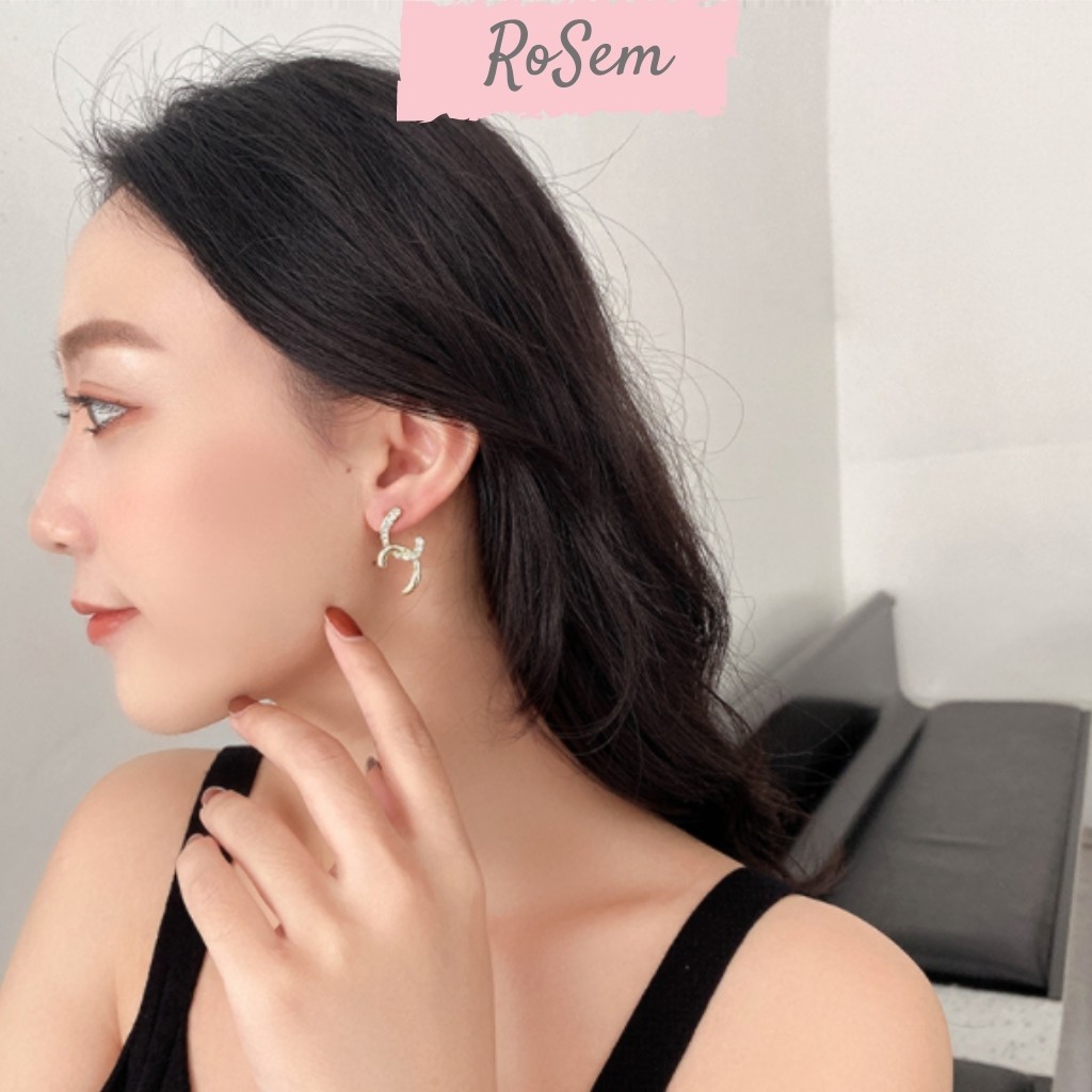 Khuyên tai nữ hình chữ X gắn đá nhân tạo thanh lịch