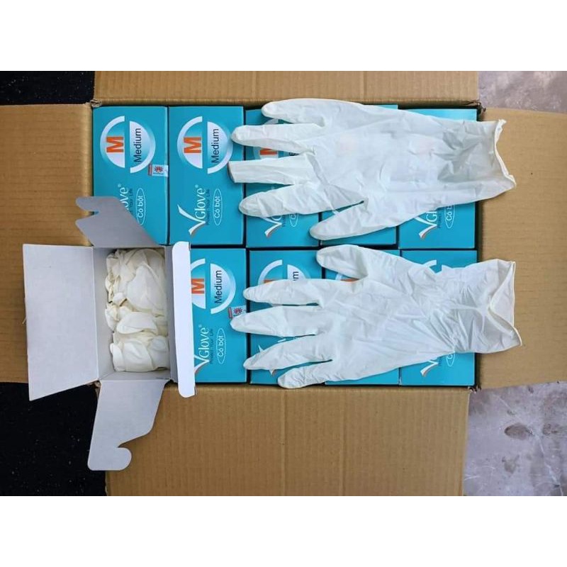 Hộp 100 Cái Găng Tay Cao Su Y Tế Vglove Có Bột, Không Bột Khải Hoàn Size XS-S-M-L Găng Tay Latex Chính Hãng | BigBuy360 - bigbuy360.vn