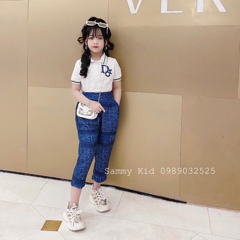 Set áo Polo quần baggy cho bé gái 16-41kg cá tính thời trang