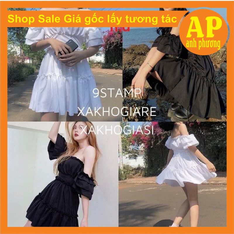 ( Sẵn) Đầm dự tiệc trễ vai tay bồng 3 tầng bèo, Váy Tiểu Thư Trắng Trễ Vai Hoặc Cổ Vuông Vintage hai màu Đen, Trắng | BigBuy360 - bigbuy360.vn