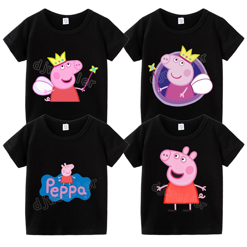 Áo Thun Cotton Tay Ngắn In Hình Heo Peppa Dễ Thương Thời Trang Mùa Hè Cho Bé Gái