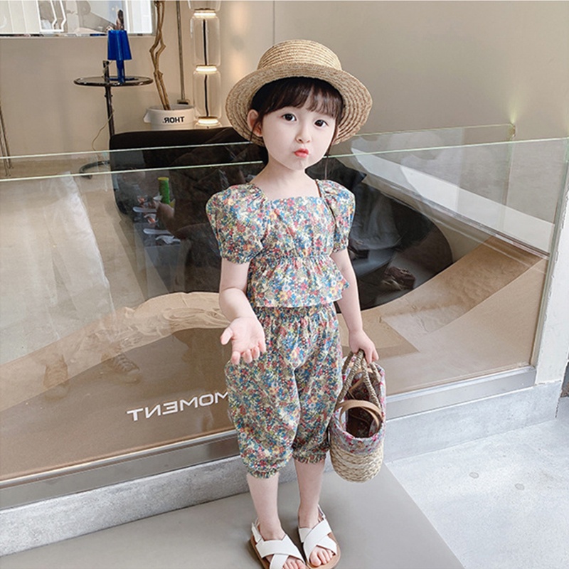 (MớI) Bộ ÁO NgắN Tay In Hoa + QuầN DàI Cho Bé GáI - Bộ 2 CáI