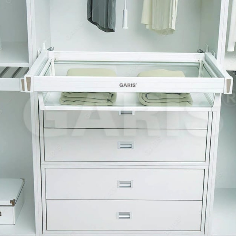 Ngăn Kéo Vách Kính Để Đồ Gập Garis GW02 - Ray Âm Giảm Chấn