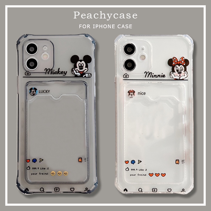Ốp điện thoại TPU mềm trong suốt in hình Mickey Minnie có ngăn đựng thẻ cho iPhone 13 12 11 Pro Xs Max Xr 7 8 Plus 13 Pro