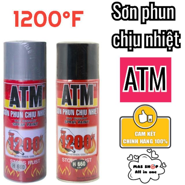 Sơn xịt (phun) ATM chịu nhiệt chống cháy H660 (đen nhám) và H680 (bạc), 400ml