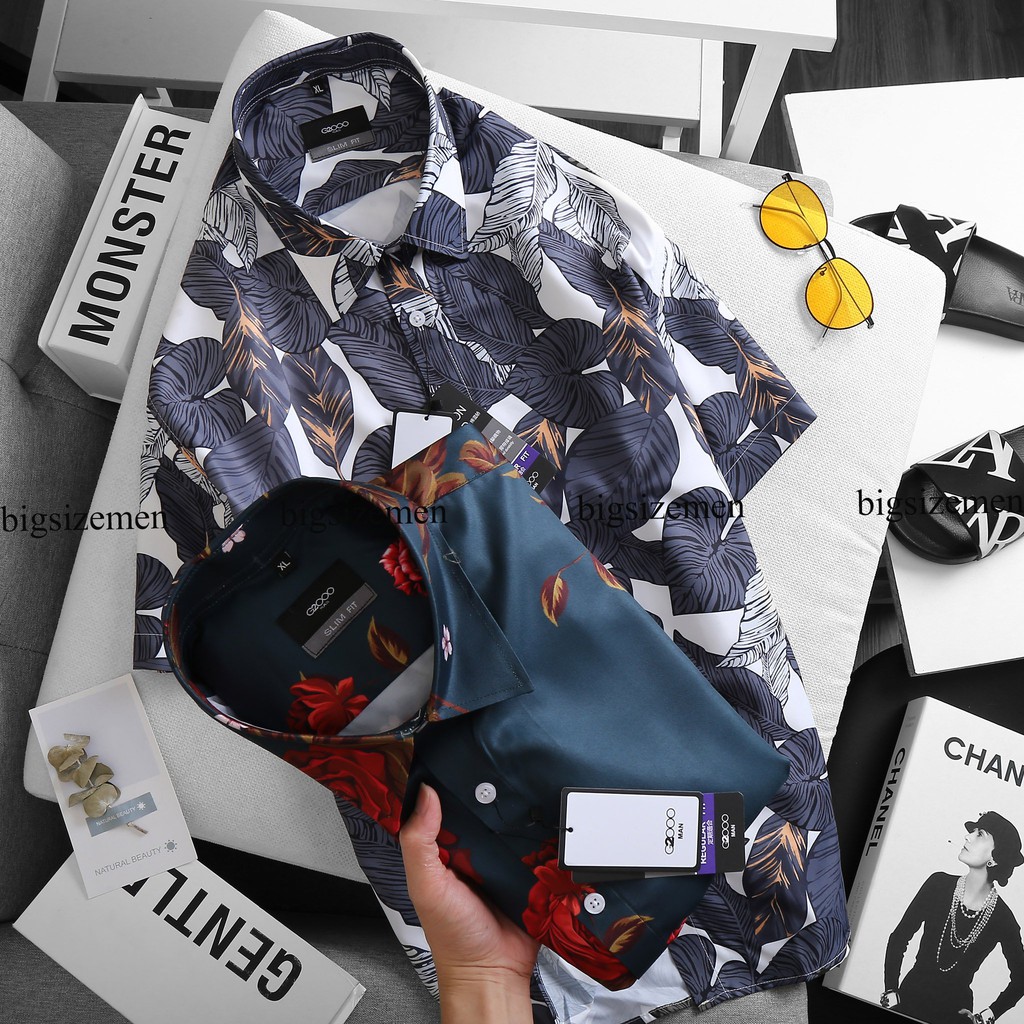 [bigsize < 135kg] Áo Sơ Mi Hoạ Tiết Tay Ngắn Floral Drawing nam bigsize | BigBuy360 - bigbuy360.vn