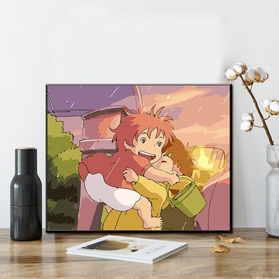 [Order-Sẵn mẫu 3,5,6 khung 2.5]Tranh sơn dầu số hóa tự tô hình Anime Cô bé người cá Ponyo  - HÀNG ĐẶT TRƯỚC