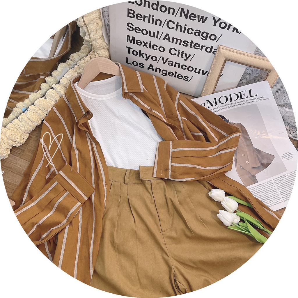 SET 3 MÓN : ÁO SƠ MI SỌC + ÁO LÓT TRẮNG + QUẦN SHORT NHIỀU MÀU