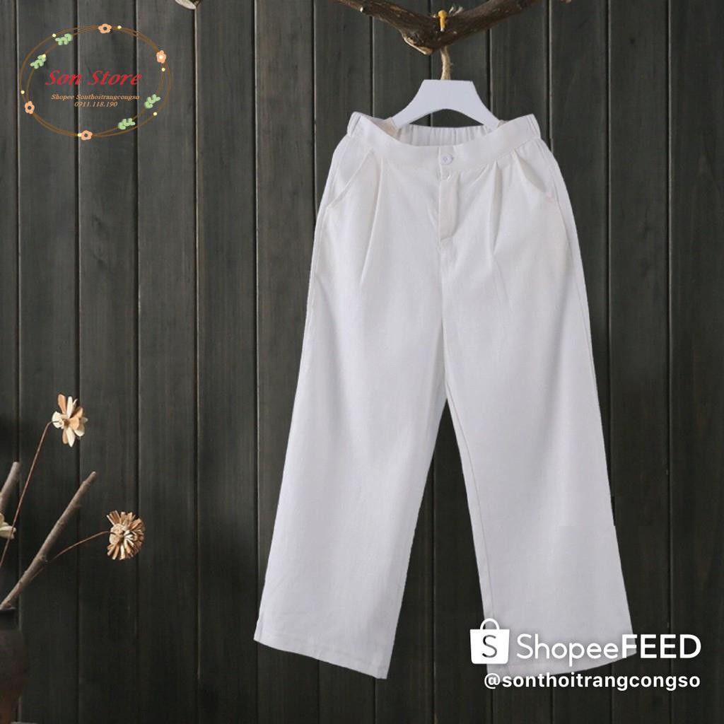 Quần suông đũi ống rộng dáng lửng chun sau khóa trước | BigBuy360 - bigbuy360.vn