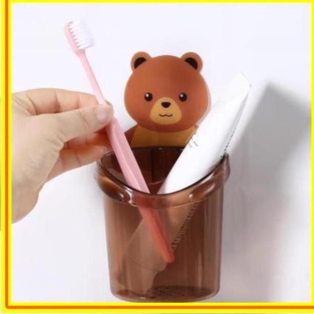 Hàng Loại 1Ly cốc đựng bàn chải kem đánh răng dán tường hình gấu