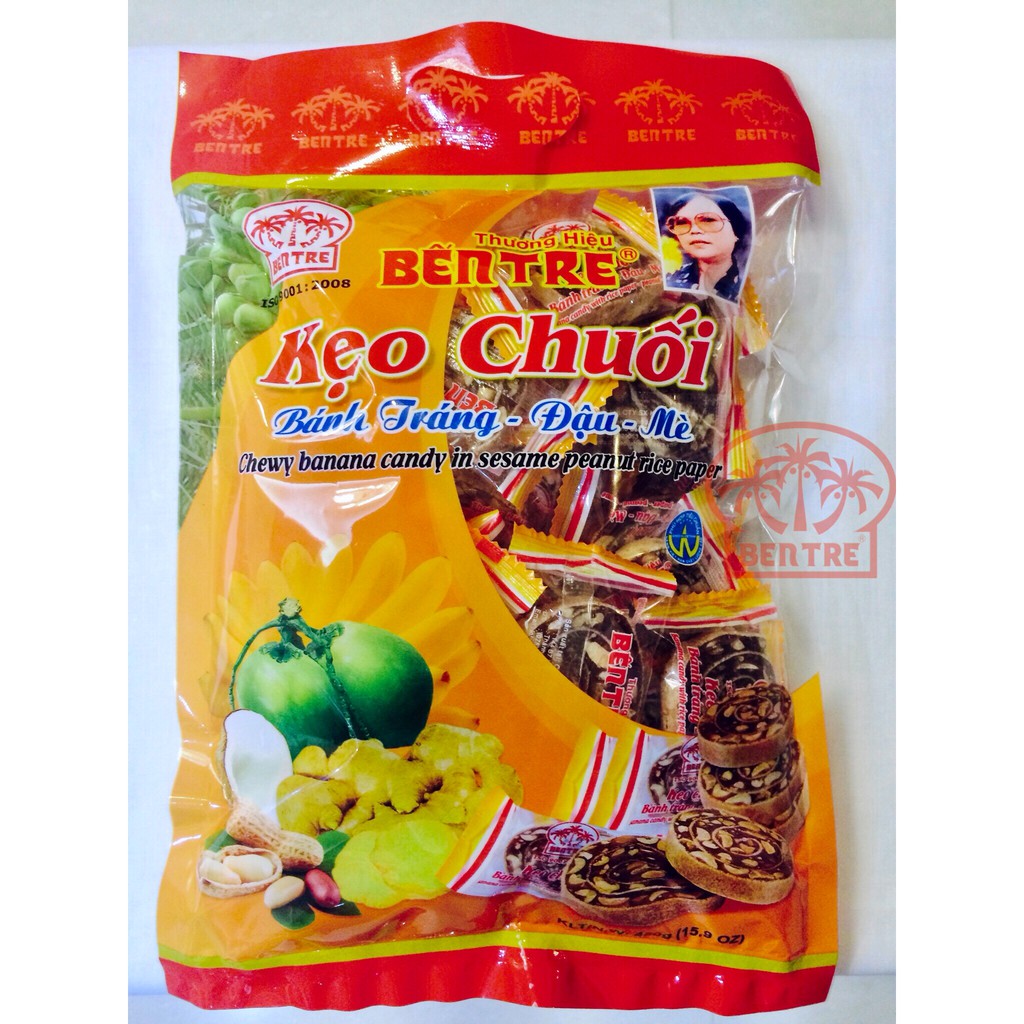 Kẹo Chuối Cuộn Bánh Tráng Đậu Mè chính hiệu Hai Tỏ Bến Tre - Túi 450gr