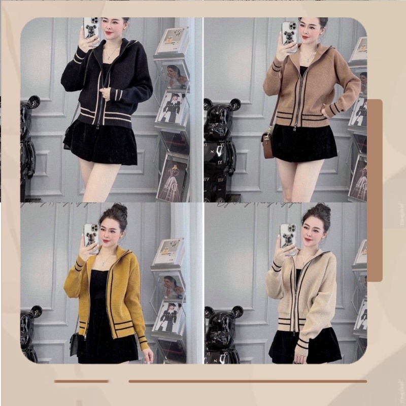 ANU663 ÁO LEN KHOÁ MŨ VIỀN ĐEN QCCC 4 MÀU