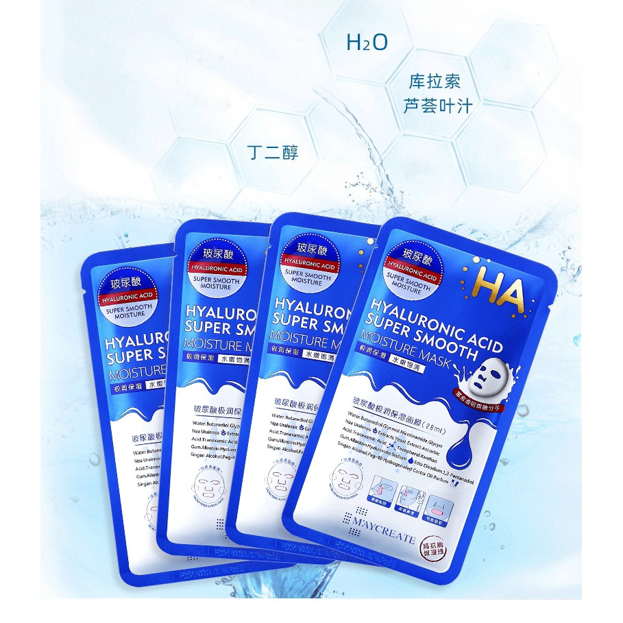 [Free ship 50k][Hàng chuẩn]Hộp mặt nạ dưỡng ẩm HA MayCreate Hyaluronic Acid Super Smooth Mask Xanh