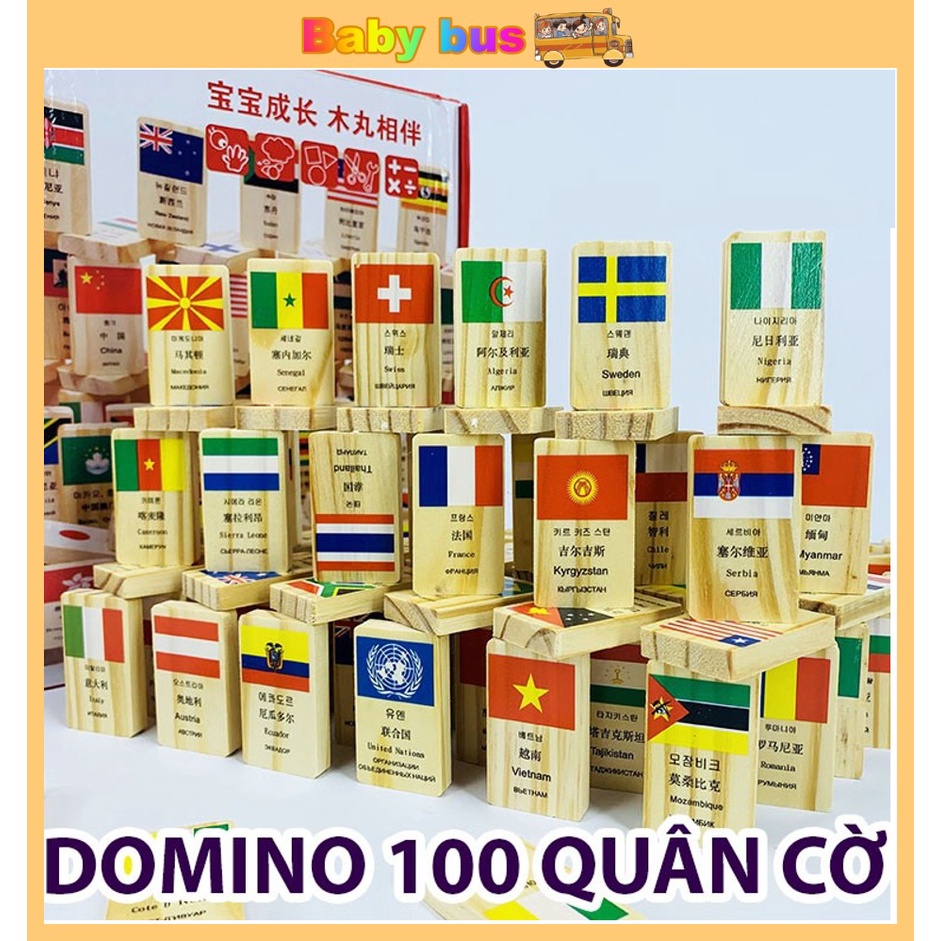 Bộ DOMINO cờ các quốc gia bằng gỗ sồi đẹp 100 thanh