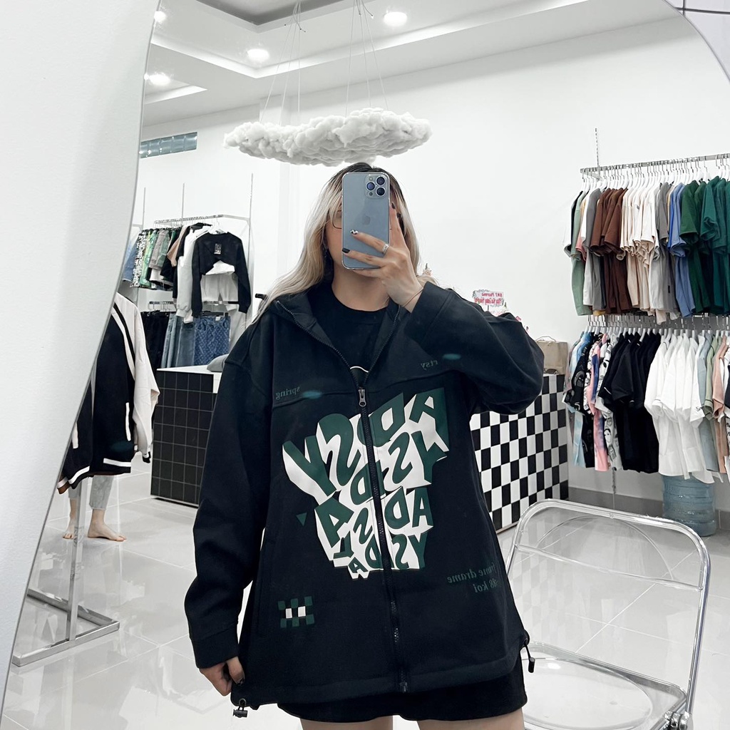 Áo Khoác Hoodie Zip Nỉ Bông ZAZY màu KEM/ĐEN  Nam nữ unisex/Áo hoodie dây kéo có mũ form rộng Jejul.store