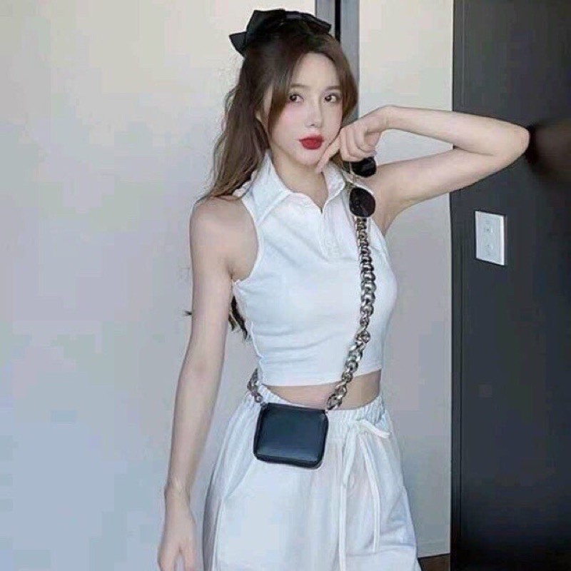 Áo croptop polo ba lỗ