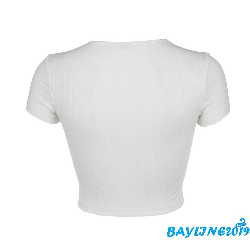 Áo Croptop Ngắn Tay In Chữ Cá Tính Dành Cho Nữ