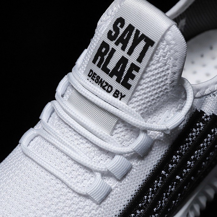 Giày thể thao nam giày sneaker nam W61 dệt sợi cao cấp êm chân thoáng khí phối màu đen trắng nổi bật