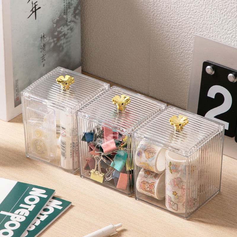Hộp Đựng Đồ Trang Điểm Bông Tẩy Trang Ống Đựng Bút Vuông Bằng Nhựa Acrylic Trong Suốt Có Nắp Đậy