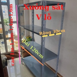 Kệ sắt V lỗ (Rộng30cm x Dài120cm x cao 1m-1,2m-1,4m-1,5m-1,6m)4 tầng. kệ sắt V lỗ,kệ đựng hàng