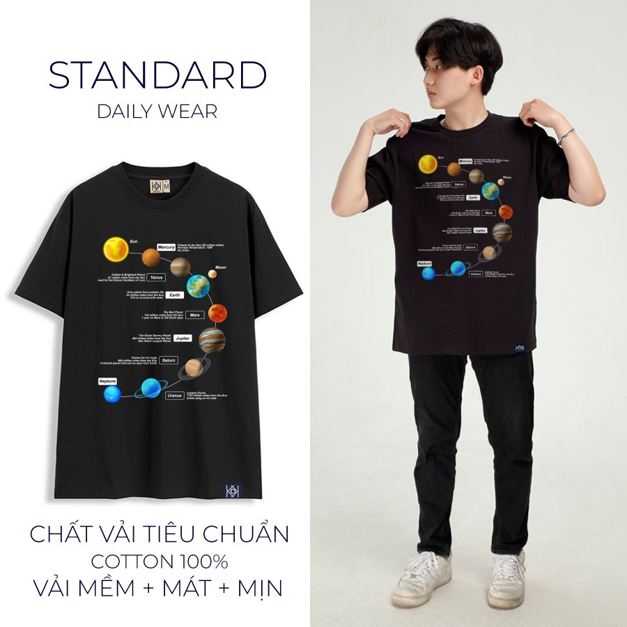 Áo thun unisex ngân hà phông nam nữ cổ tròn in hệ mặt trời phong cách streetwear phông local brand MVR KK3797