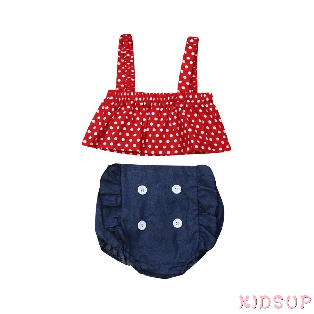Set áo thun họa tiết chấm bi và quần short xinh xắn cho bé gái