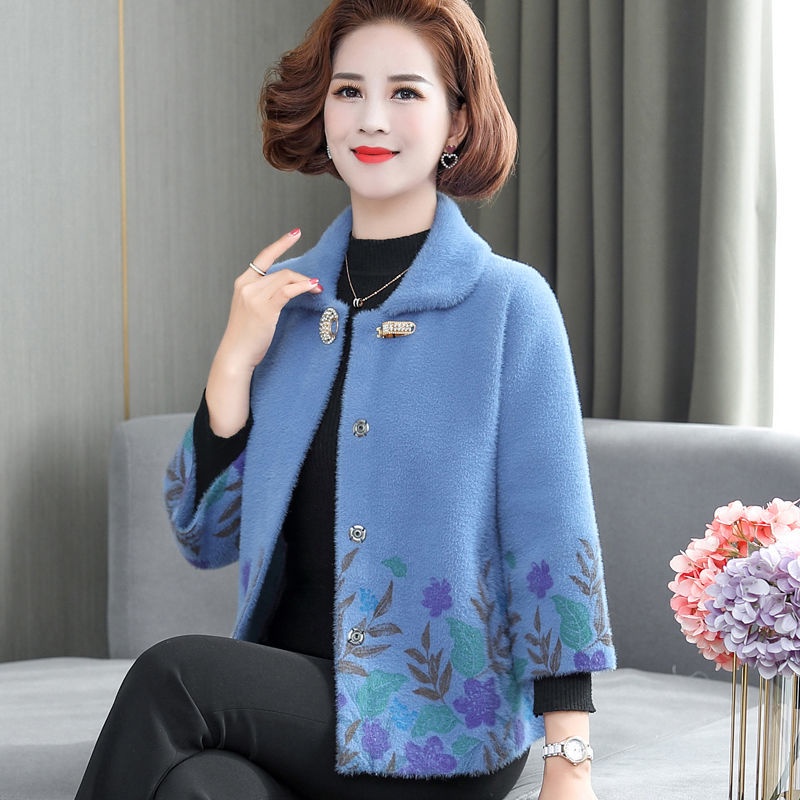 Mẹ quần áo mùa xuân và mùa thu áo khoác nhung lông chồn 40 tuổi 50 phụ nữ trung niên áo ngắn 2021 mới | BigBuy360 - bigbuy360.vn