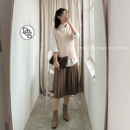Áo Gile Len Nữ Mỏng Cổ Tim Xẻ Tà 2 Bên Phong Cách Ulzzang Hàn Quốc Chất Đẹp Thời Trang Thu Đông Xưởng May DCS