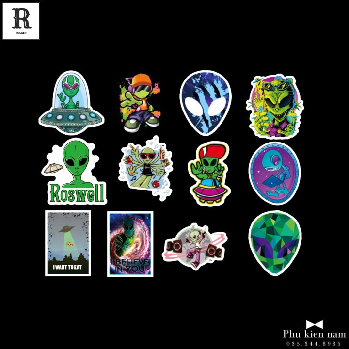 Sticker PVC Chống nước Hình dán trang trí Tường Alien ST026