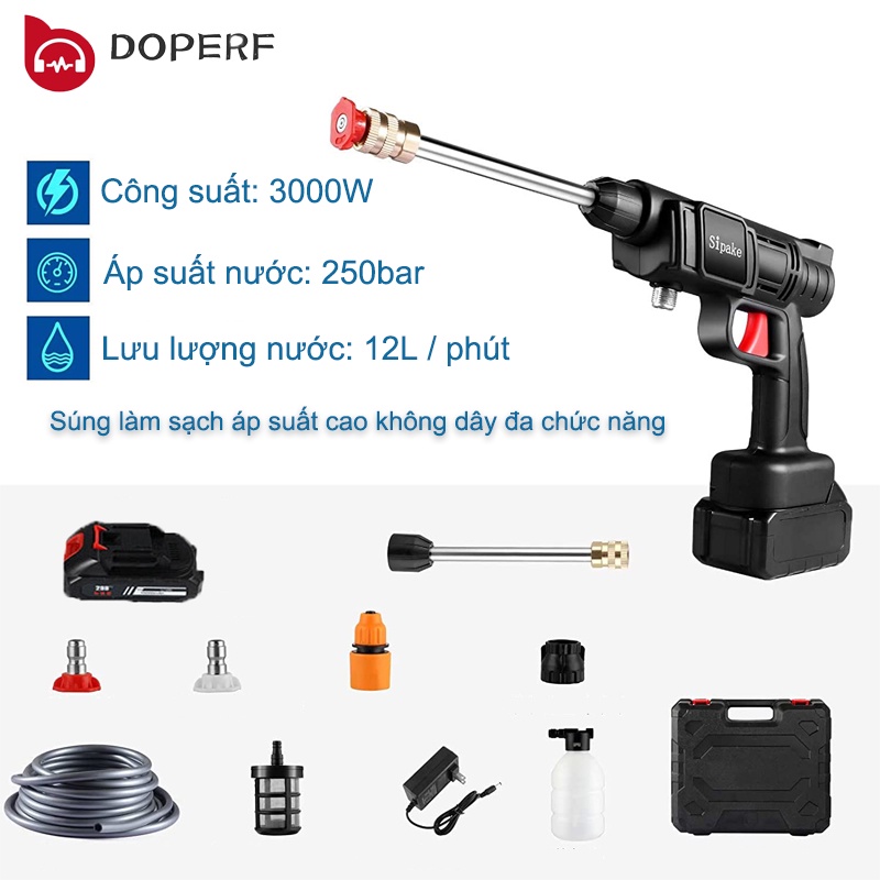 Máy rửa xe dùng pin mini, Máy xịt rửa tăng áp / Máy xịt rửa tăng áp/Máy Rửa Xe -Tay Rửa Xe Áp Lực Cao Không Dây Dùng Pin Lithium 24V  áp lực cao 3000W