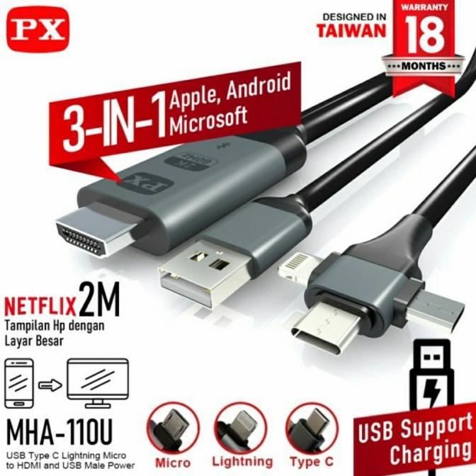 Dây Cáp Chuyển Đổi Mhl Hdmi Sang Micro Type C Lightning Sang Tv Ios Android Px Mha-110U Chất Lượng Cao