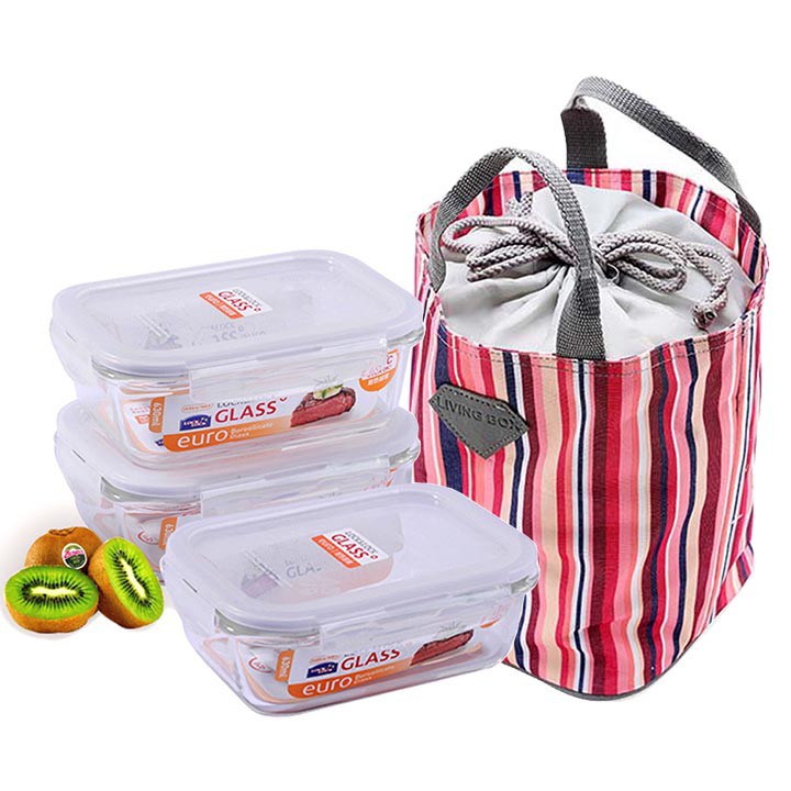 Bộ 3 Hộp Thủy Tinh Lock&Lock 630ml tặng túi giữ nhiệt
