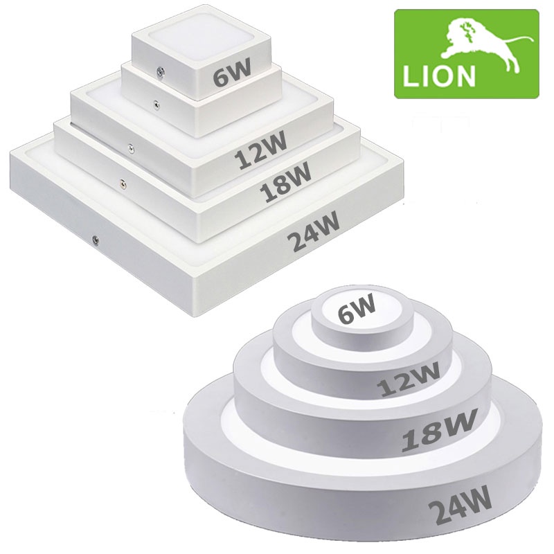 Đèn Led Ốp Trần Nổi LION - Công Suất 6W/12W/18W/24W - Hình Vuông Tròn - Tích Hợp 2 Màu Trắng Vàng