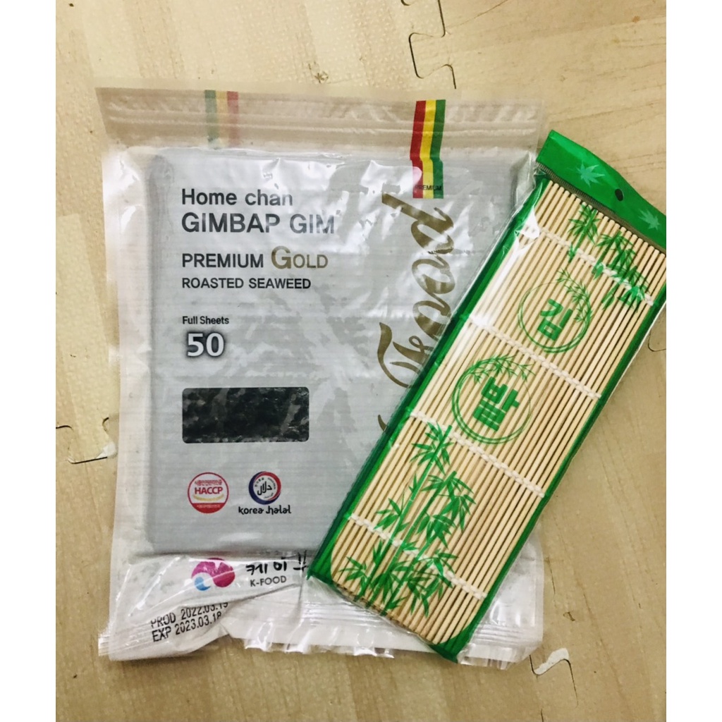 Rong biển cuộn cơm kimbab Hàn Quốc 50 lá + mành tre Cao Cấp