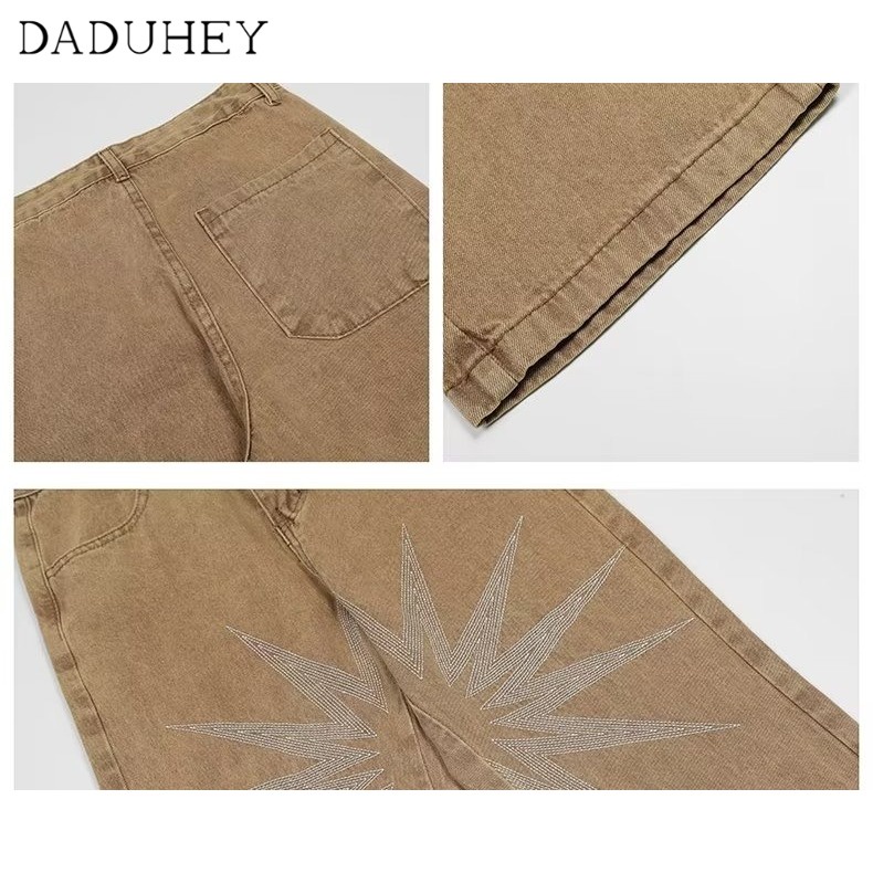 DaDuHey Men's Fashionable High Street Star Embroidery Jeans Ins Fashionable Brand and Loose Straight Casual Pants