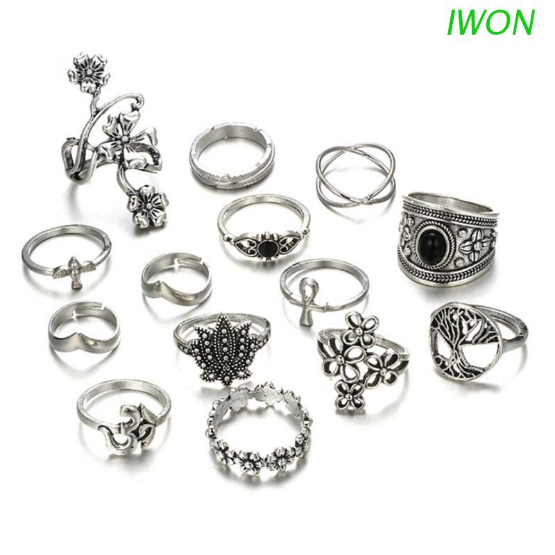 Set 14 Nhẫn Đeo Khớp Ngón Tay Họa Tiết Hoa Thời Trang Cho Nam Nữ