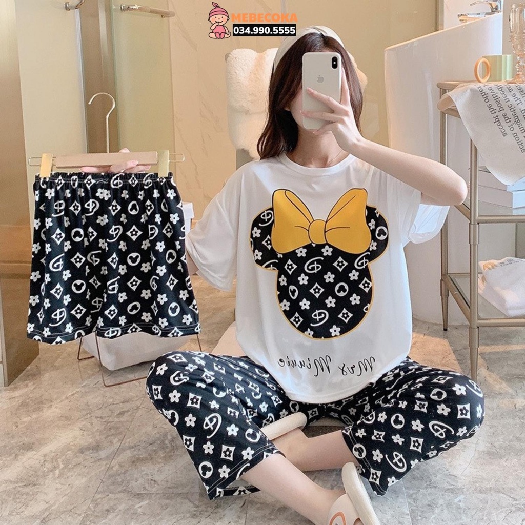 Bộ ngủ nữ mặc nhà 3 CHI TIẾT quần dài, quần đùi áo cộc tay cute dễ thương loại Cao Cấp