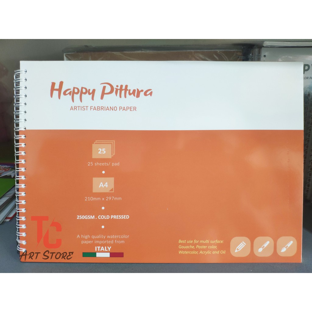 Sổ Vẽ Màu Nước HAPPY PITTURA A5/A4/A3 – Sổ lò xo 25 Tờ ( Vân Cold, 250gsm)