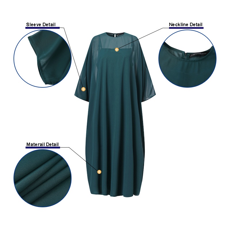 Đầm Maxi ZANZEA Hai Mảnh Cổ Tròn Màu Trơn Tay Dài Thời Trang Cho Nữ