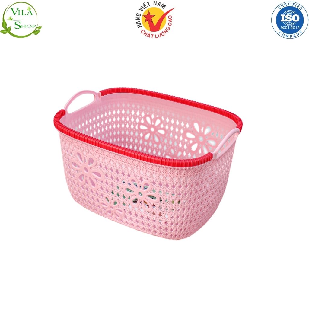 Giỏ Đan HOA, Rổ Nhựa Đựng Đồ Đa Năng VIỆT NHẬT 3377 Có Quai Cầm