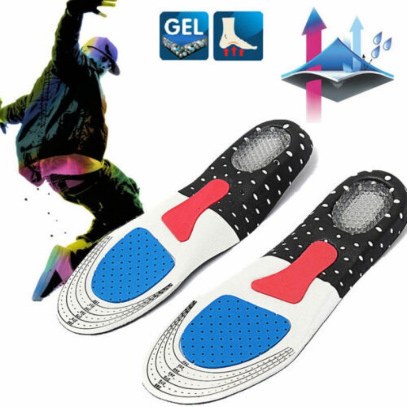 Cặp đế lót giày thể thao chất liệu gel xốp dày dặn thoáng khí thấm hút hỗ trợ chỉnh hình bàn chân cho nam nữ