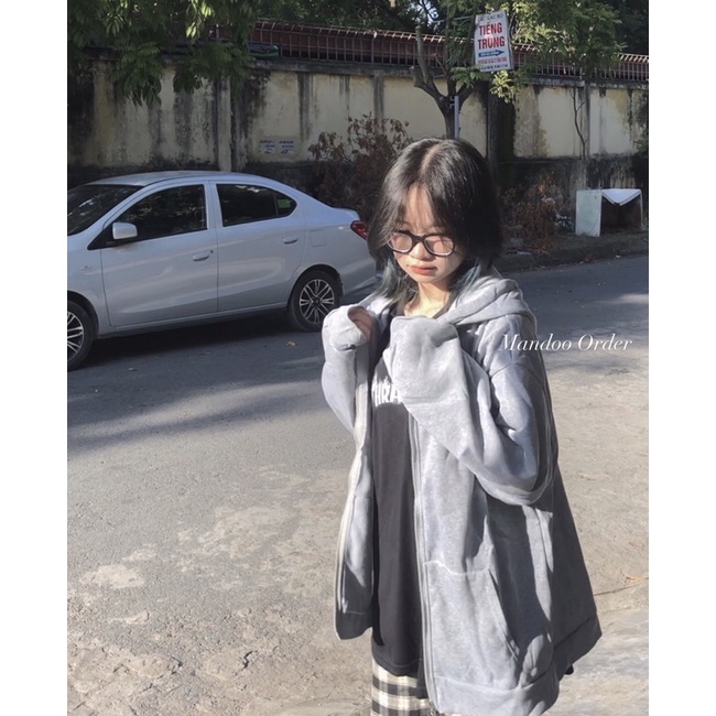 Áo khoác nỉ xám có mũ, hoodie khóa xám,  áo chống nắng xám