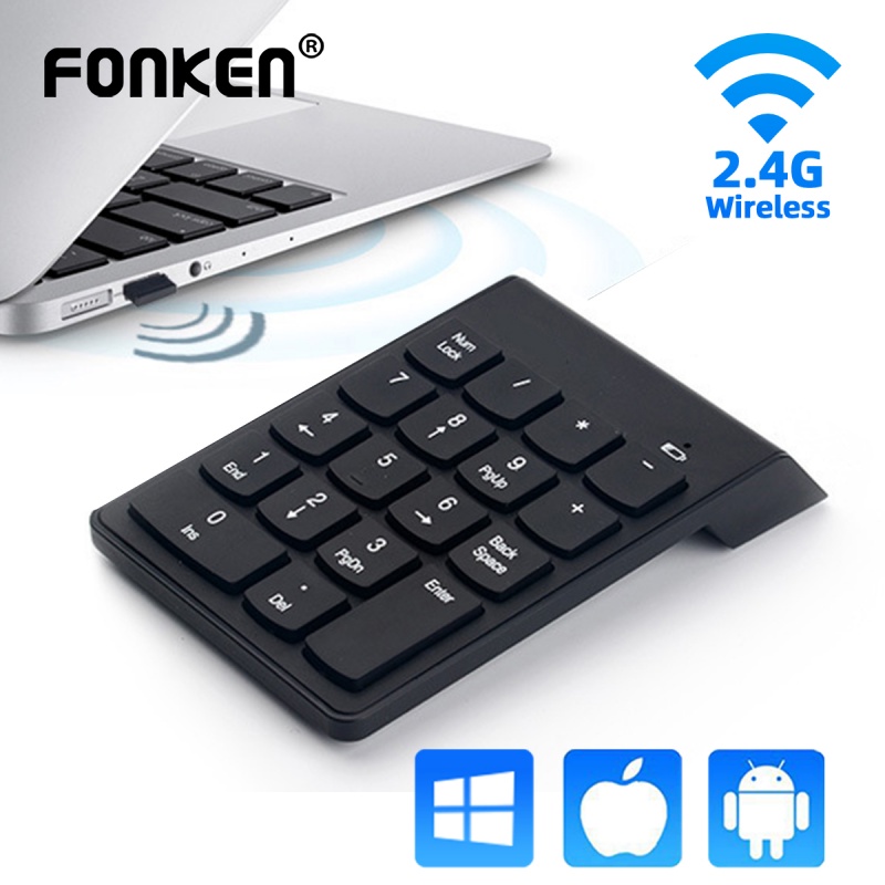 Bàn phím số không dây FONKEN mini 2.4GHz 18 phím kỹ thuật số dành cho kế toàn cho laptop/notebook/máy tính bảng