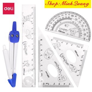 Bộ dụng cụ đo Deli trong suốt gồm 5 dụng cụ/hộp E9598- Chính hãng